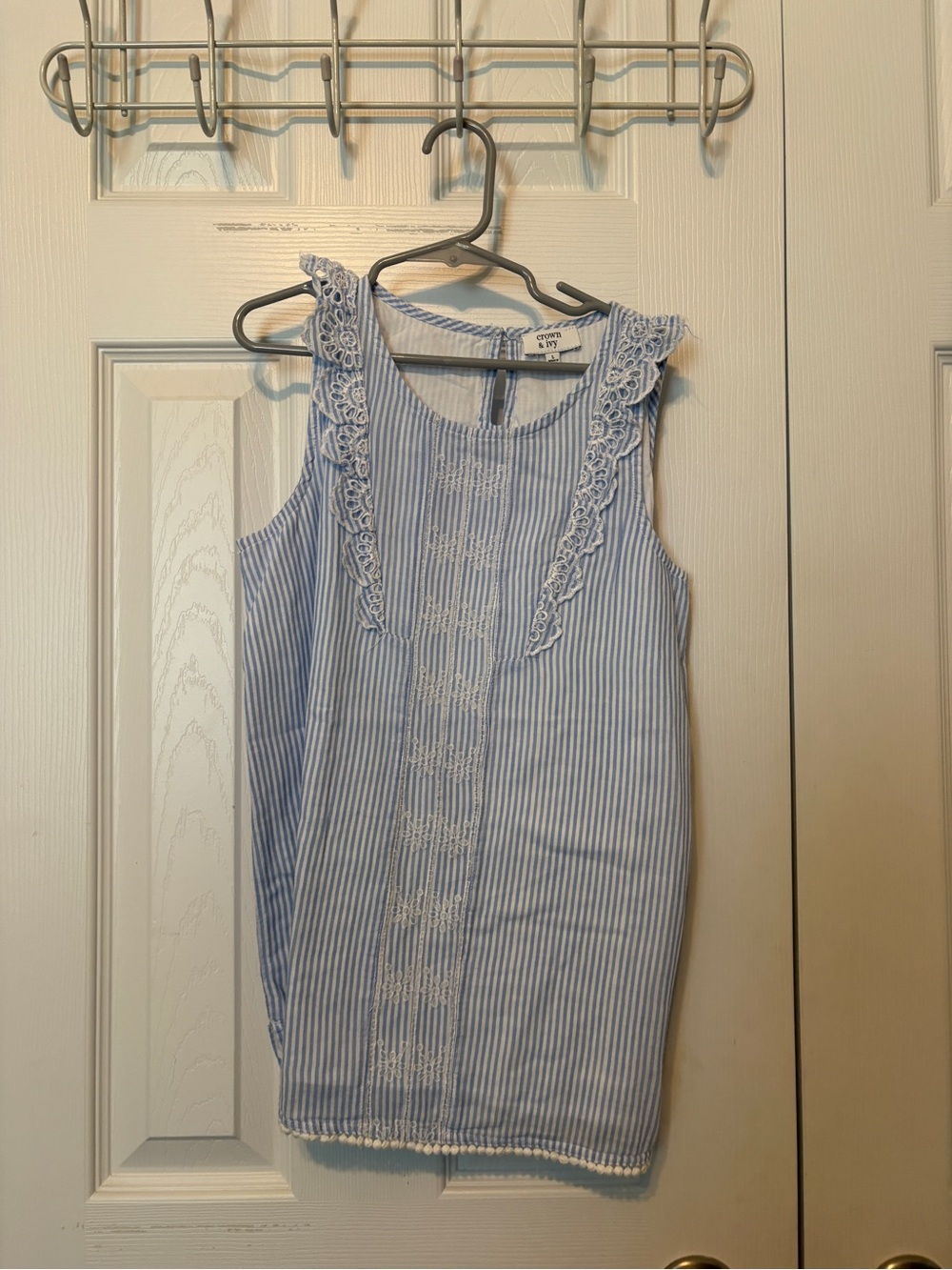 crown & ivy Blue and White Striped Lace-Trim Top